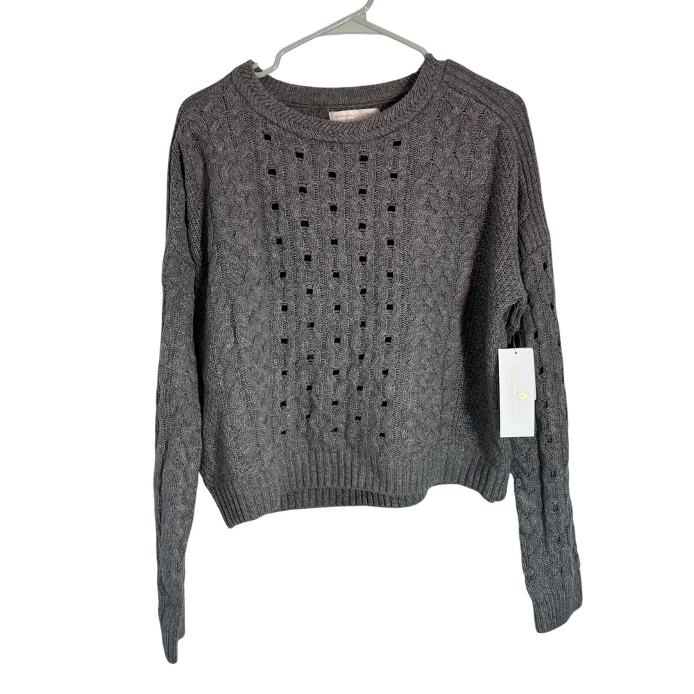 Spiritual Gangster‎ Sweater Medium Cable Knit Gemma Gray Open Stitch Alpaca Wool